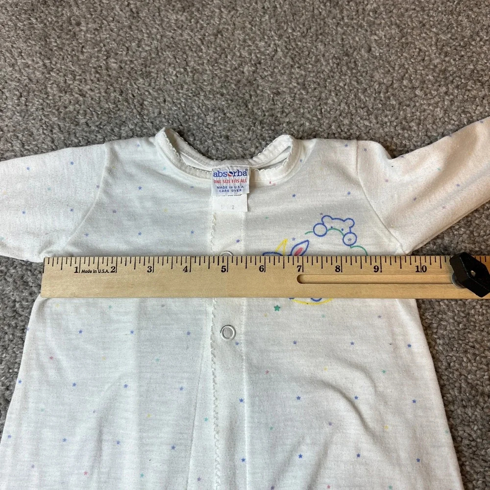 Vintage Absorba Baby Sleep Gown One‎ Size Bunny Moon Stars White Nursery USA